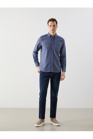 Lcwaıkıkı Classic Lacivert Regular Fit Uzun Kollu Ekose Erkek Gömlek
