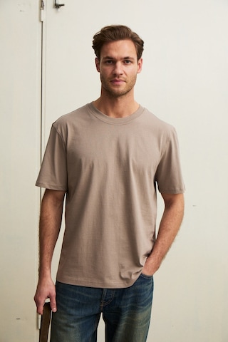 Grimelange Solo Erkek %100 Organik Pamuklu Kalın Dokulu Comfort Fit Bisiklet Yakalı Vizon T-shirt Vizon