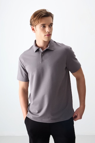 Tommy Life Koyu Gri Pamuklu Kalın Yumuşak Dokulu Polo Yaka Oversize Fit Basic Erkek T- Shirt - 88381 Koyu Gri