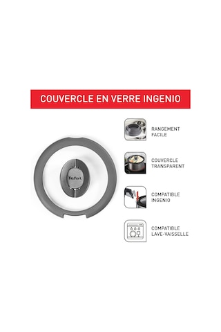 Tefal Ingenio L9846302 Cam Kapak, 20 Cm, Yer Tasarruflu Saklama, Katlanır Sap, Hızlı Pişirme, Ingenio Uyumlu, Bulaş Genel