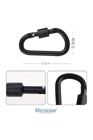 Microcase Vidalı Kilitli Karabina Askı 5.5 Cm - Çok Amaçlı D Tipi Kamp Anahtarlık Çanta Kampçılık Ekipman Sabitleme Kancası Siyah 5 Adet - Al5886