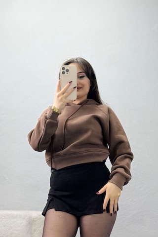 Belendir Kadın 3 İplik Kapşonlu Crop Sweat Kahve Acı Kahverengi Belendir Kadın 3 İplik Kapşonlu Crop Sweat Kahve Acı Kahverengi