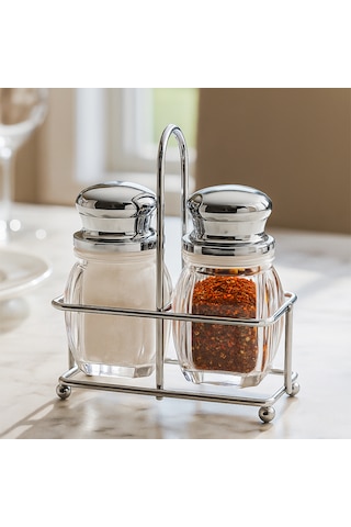 Porsima Pbt-568 2li Metal Standlı Akrilik Tuzluk Biberlik Seti Şeffaf
