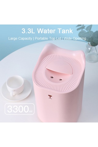 Geeroyoo Usb Beslemeli Pembe Nemlendirici - 3.3l Hacim, Ultra Sessiz Çift Buhar, 3 Mod, Renkli Işık, Kuru Koruması