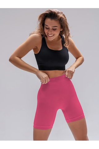Mistirik Dublin Model Yüksek Bel Fitilli Seamless Biker Şort Şekerpembe Renk027 Şekerpembe