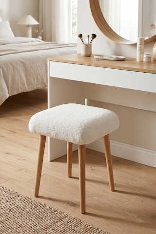 Peluş Kumaşlı Dekoratif Puf, Tabure 5983 Beyaz