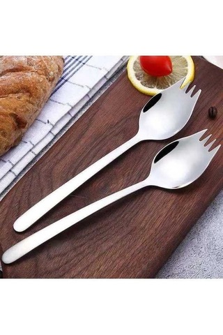 Besthome1 2'li 304 Paslanmaz Çelik Salata Seti, Yemek, Tatlı İçin, Seyahat Kullanım, Açık Gri Gümüş Gümüş