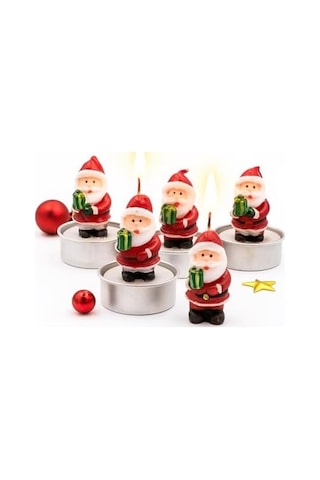 Yılbaşı Temalı Noel Baba Figürlü Mum Seti 4 Lü Yılbaşı Mumu, Yılbaşı Hediyesi, Yılbaşı Sofra Süsleme 50 x 22