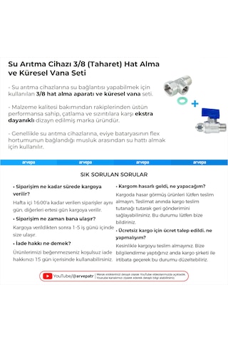 Su Arıtma Cihazı 3/8 Taharet Hat Alma Ve Küresel Vana Seti