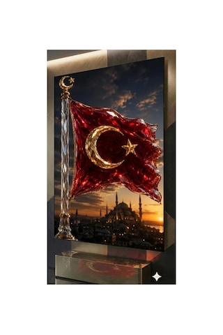 4mm Temperli Uv Baskı Kırılımaz Cam Tablo Ev Ofis Duvar Dekor Luxury Premium Uhd Çözünürlülük Deluxe Sağlam Canlı Solmaz Bayrak Türk Vatan Zafer Bayram Asker Ay Yıldız
