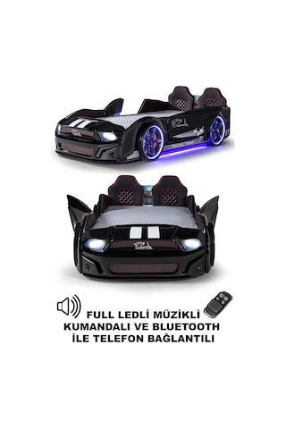 Siyah Arabalı Yatak Kapıları Açılan Mustang Full Ledli Kumandalı Ve Müzikli