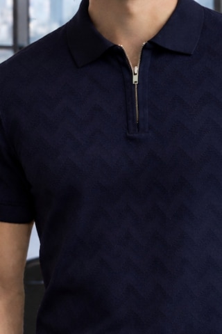 Erkek Slim Fit Fermuarlı Polo Yaka Triko Tişört Lacivert