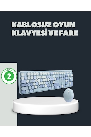 Retro Daktilo Stilli Kablosuz Klavye Mouse Seti Sessiz Ve Şık