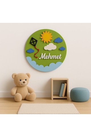 Çocuk Odası Kapı veya Duvar Süsü Kişiye Özel İsim Yazılı No:1001 Yeşil