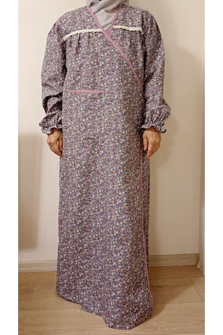 Pembe Ve Gri Çiçekli Namaz Elbisesi Gri Çiçekli