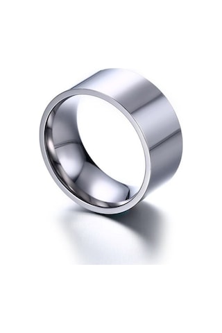 Chavin 10Mm. Geniş Parlak Gri Bayan Erkek Çelik Alyans Yüzük Dt01