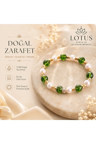 Verde Pearl Ultra Premium Bileklik Zebercet, Gerçek İnci & Hematit Doğal Taş Bileklik