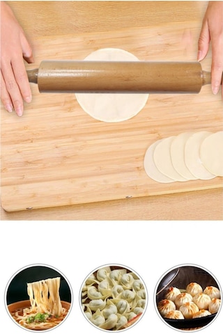 Büyük Boy Döner Mekanizmalı Doğal Ahşap Merdane 50 Cm Hamur Açma