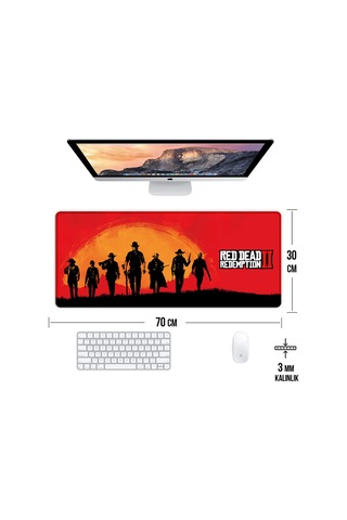 Red Dead Redemption Oyun Gaming Klavye Mouse Pad Kaymaz Taban Kenarları Dikişli Su Geçirmez Masa Matı 70x30 Cm
