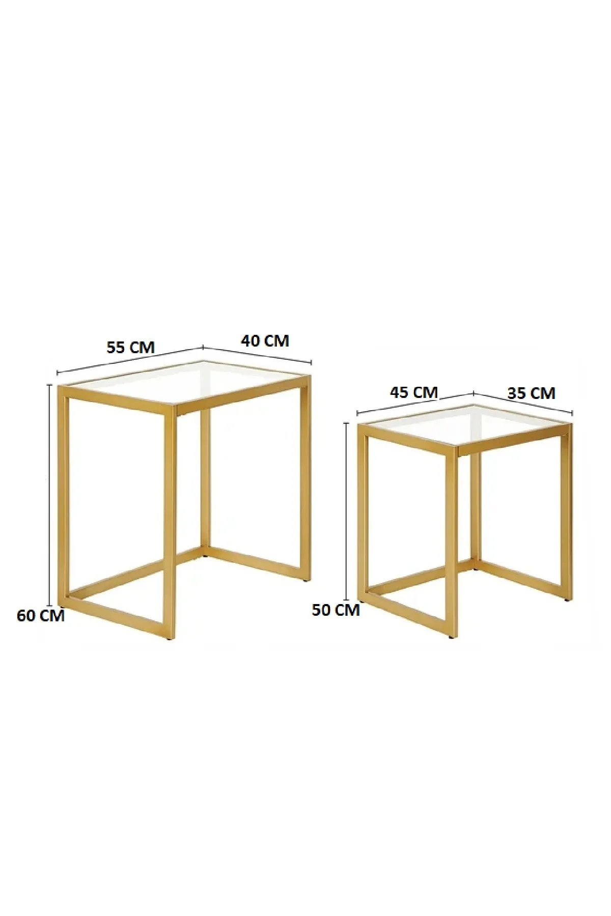 Modern Metal İskeletli Temper Camlı Zigon Sehpa Yan Sehpa Beyaz-şeffaf