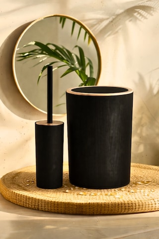 İndecor Houseware Liza 2'li Banyo Seti - Çöp Kovası Wc Fırçası Modern Tasarım - Beyaz Siyah