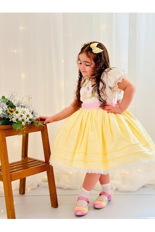 H L Y Karol Tasarım Sarı Kız Bebek Elbisesi,doğum Günü Elbisesi, Fotoğraf Çekim Elbisesi,0-12 Yaşa Uygun Sarı