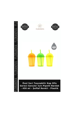 Özel Seri Taşınabilir Kap Ofis Gereci Gençler İçin Pipetli Bardak - 450 Ml - Şeffaf Renkli - Plastik Çok Renkli