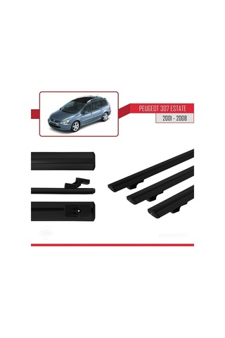 Peugeot 307 Estate 2001-2008 Arası İle Uyumlu Basic Model Ara Atkı Tavan Barı Siyah 3 Adet
