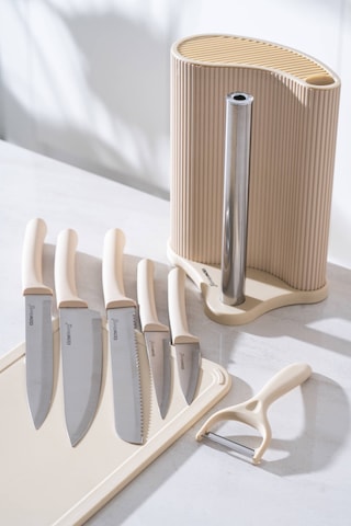 Acar Cooper 8 Parça Standlı Kesme Tahtası Ve Bıçak Seti Krem