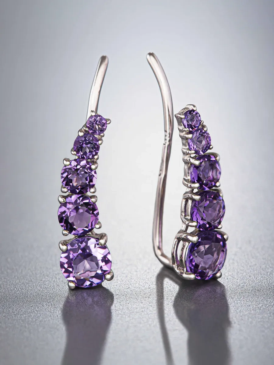 Uvelirnye Tradicii 925 Ayar Gümüş Doğal Ametistli Kafes Küpeler 286316577 Diğer