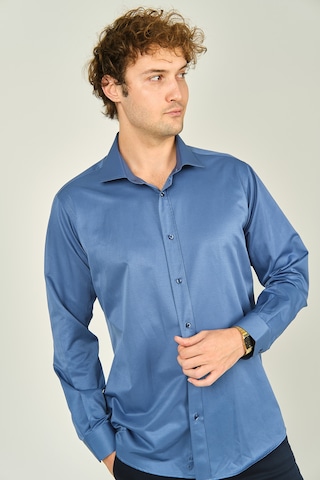Figs Erkek Slim Fit Uzun Kollu Pamuklu Parlak Kumaş Gömlek 0013 Indigo Indıgo İndigo