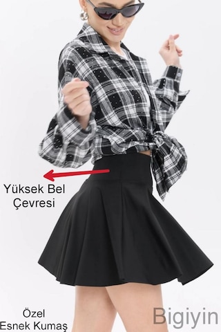 Siyah Etekli Şort Etekli Mayo Kadın Şortlu Etek Dalgıç Kumaş Sporcu Etekli Şort Deniz Şortu Siyah