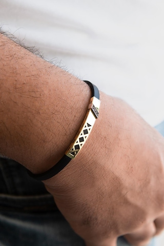 Siyah Taşlı Kauçuk Erkek Altın Bileklik Sarı Altın
