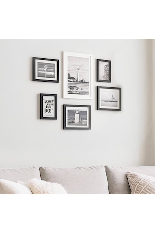 Porsima Dhz90055 Renkli Ahşap Modern Dekoratif 6 Parça Fotoğraf Çerçevesi Masa Duvar Fotoğraf Çerçevesi