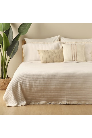 Bella Maison %100 Pamuk Vintage Çift Kişilik Yatak Örtüsü Seti Krem 240 x 260 CM Krem