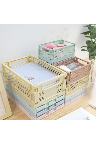 Sones Katlanabilir İstiflenebilir Depolama Sepeti Plastik İçi Boş Ev Ofis Düzenleyici Konteyner Büyük Açık Mavi