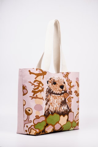 Fabric Craft Bag Omuz Çanta Desenli Keten Pembe - Yeşil