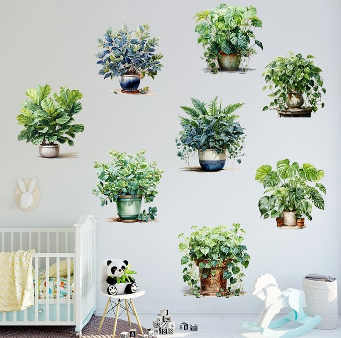 Saksılı Çiçek Tasarımlı 8li Sticker 4741 Akçaağaç