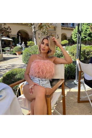 Yaz Modası Kabarık Çok Renkli Kolsuz Tüylü Kılıf Üst Lacivert