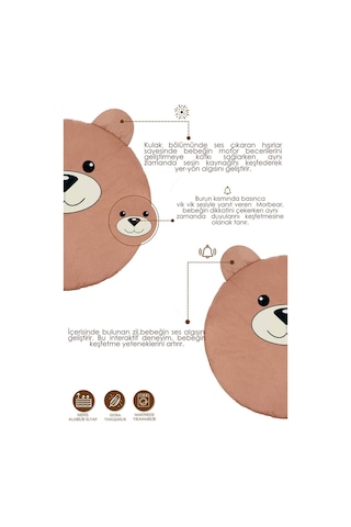 Mordesign Bebek/çocuk Oyun Halısı, Yenidoğan Emekleme Pedi, Aktivite Oyun Matı, Morbear Serisi 100 X 100 Kahverengi