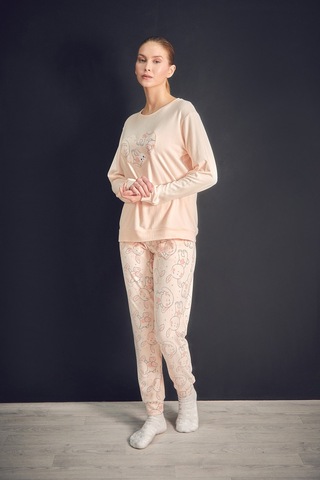 Fullamoda Tavşan Nakışlı Bisiklet Yaka 2 Li Pijama Takımı 24mıcg631216873-somon SOMON