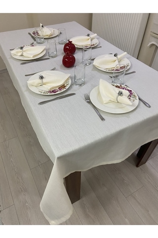 Simli Masa Örtüsü Bej 13 Parça Set