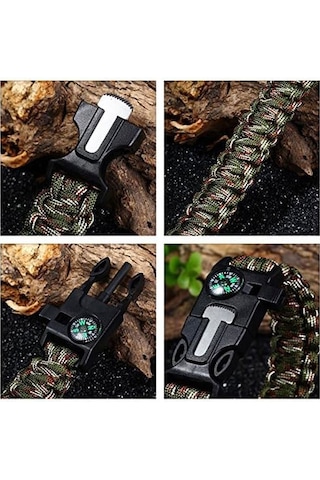 Acil Durum Taktiksel Paracord Hayatta Kalma Survival Bilekliği Haki