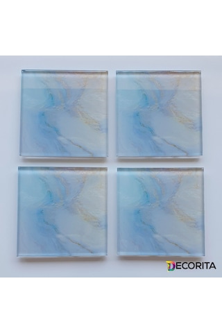 Decorita Cam Bardak Altlığı 4'lü Takım Supreme Mermer Çok Renkli