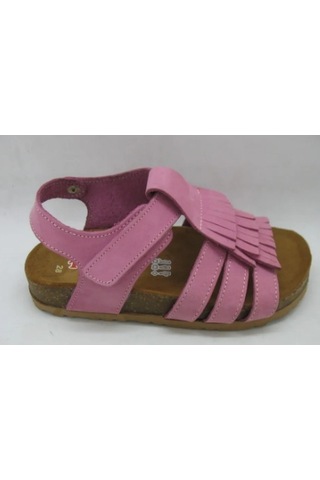 493 Doğal Deri,anatomik Mantar Taban Püsküllü Sandalet 31-36 Pembe