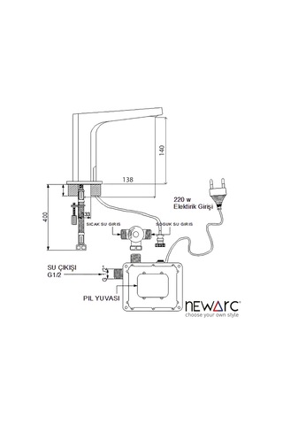 Newarc 517523 Aqua Fotoselli Lavabo Bataryası