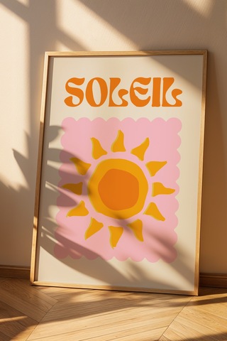 Soleil Pastel Renkli Dekoratif Poster Tablo Ahşap Çerçeveli