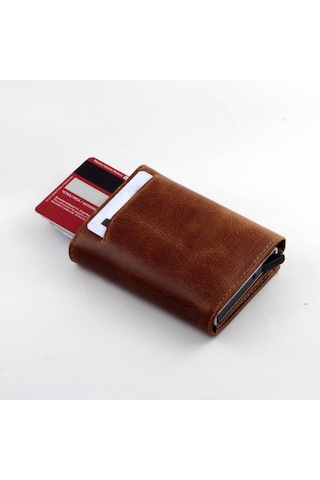 Ancora Leather Hakiki Deri Crazy Mekanizmalı Erkek Cüzdanı Taba