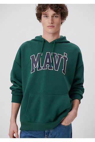 Mavi - Mavi Logo Baskılı Kapüşonlu Yeşil Sweatshirt 067149-71874 Yeşil