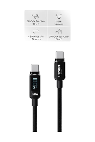 Xenon Smart Type-c To Type-c Hızlı Şarj Kablosu 100w Pd, 1.2m, 480mbps, Led Gösterge, Örgü X6428